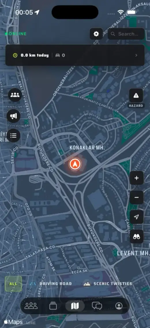 The DriversMap live map while driving in Istanbul