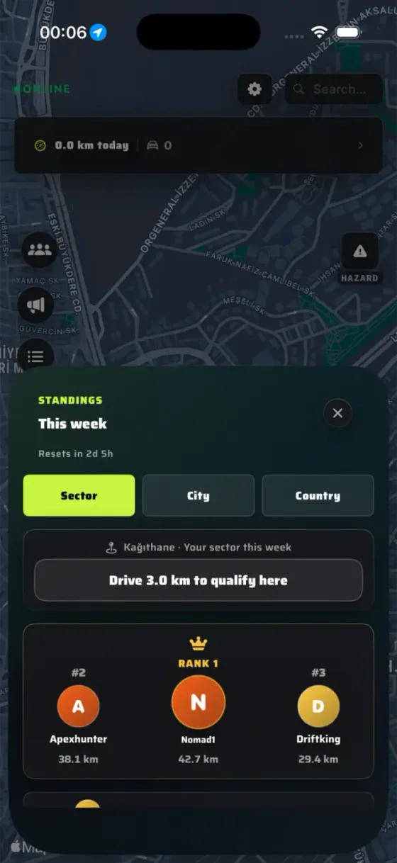 DriversMap weekly standings